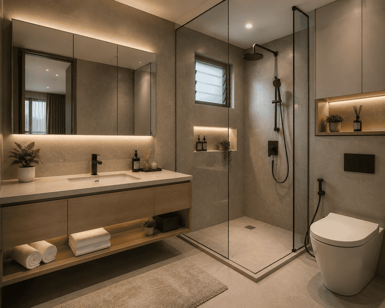 Modern bathroom renovation Singapore by XFR HOME