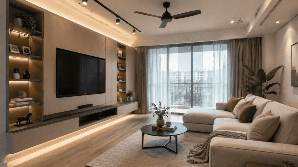 Modern HDB living room renovation Singapore by XFR HOME